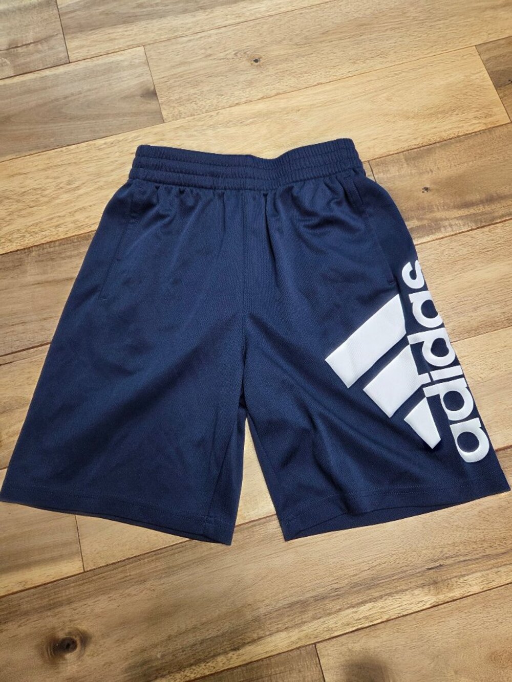 adidas Navy Blue Boys Athletic Shorts Elastic Waistband